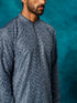 Men's Grey Cotton Schiflli Kurta